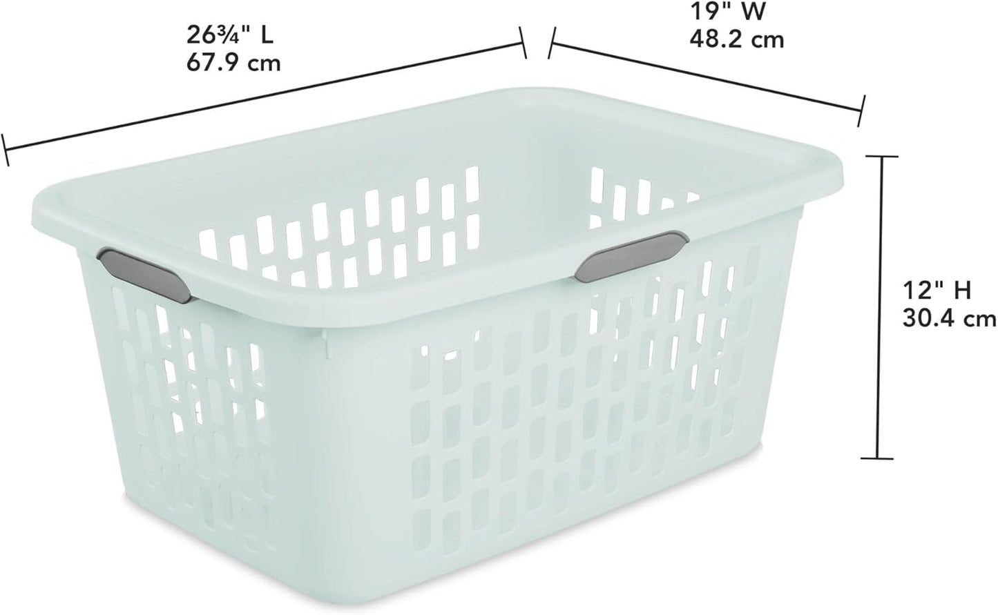 Sterilite Laundry Basket, Plastic Clothes Hamper, Large Rectangle Bin with Comfort Grip Handles and Reinforced Rim, 2 Bushel Capacity, Mint, 12 Pack