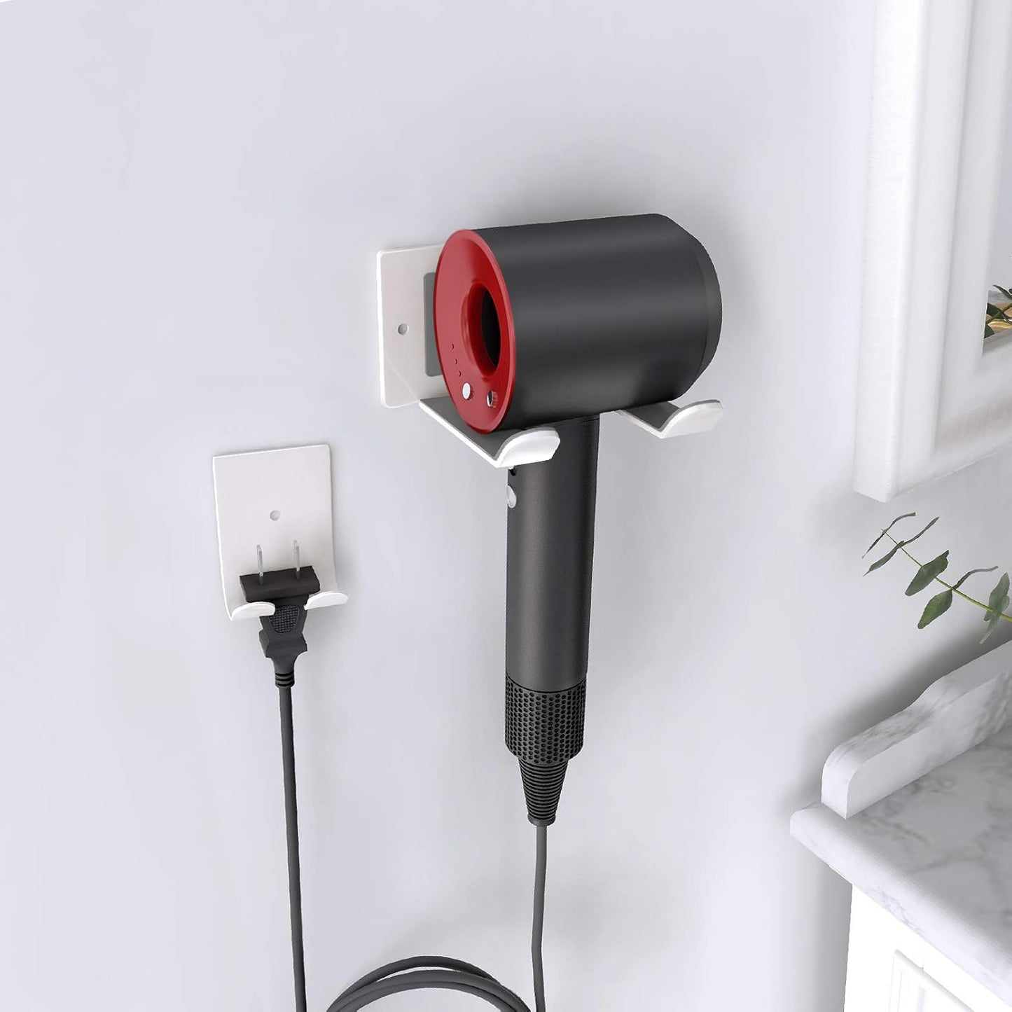 FLE Hair Dryer Holder Wall Mounted Self Adhesive,Hair Blow Dryer Rack Organizer Compatible with Most Hair Dryers,White