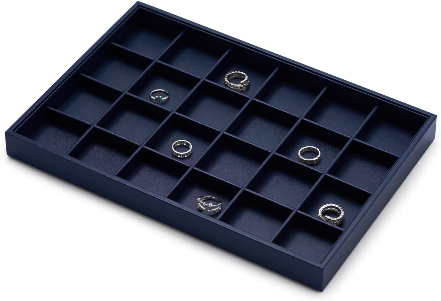 Oirlv Stackable Premium Leather Jewelry Trays 24 Grid Jewelry Organizer for Drawer Rings Earrings Holder Organizer