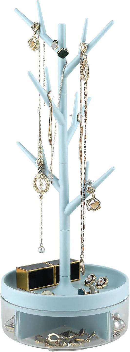 Branch Jewelry Rack With Rotatable Base and Storage Box Tree Tower Rack Hanging Organizer for Ring Earrings Necklace Bracelet,Suitable for living rooms, bathrooms,offices,etc.