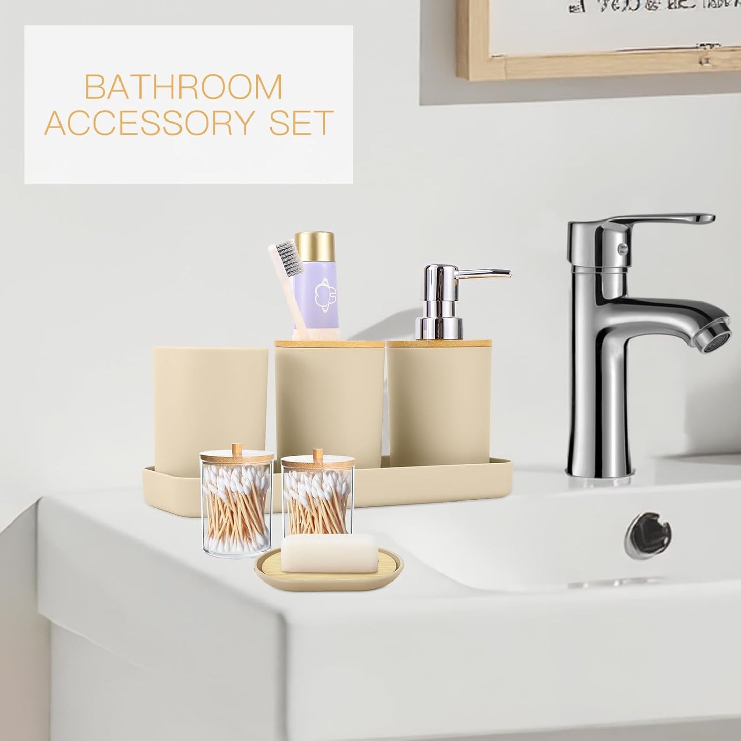 iMucci Bathroom Accessories Bathroom Sets with Shower Curtain, Bath Towel Set, Trash Can, Toilet Brush, Soap Dispenser, Bathroom Accessories Set Complete