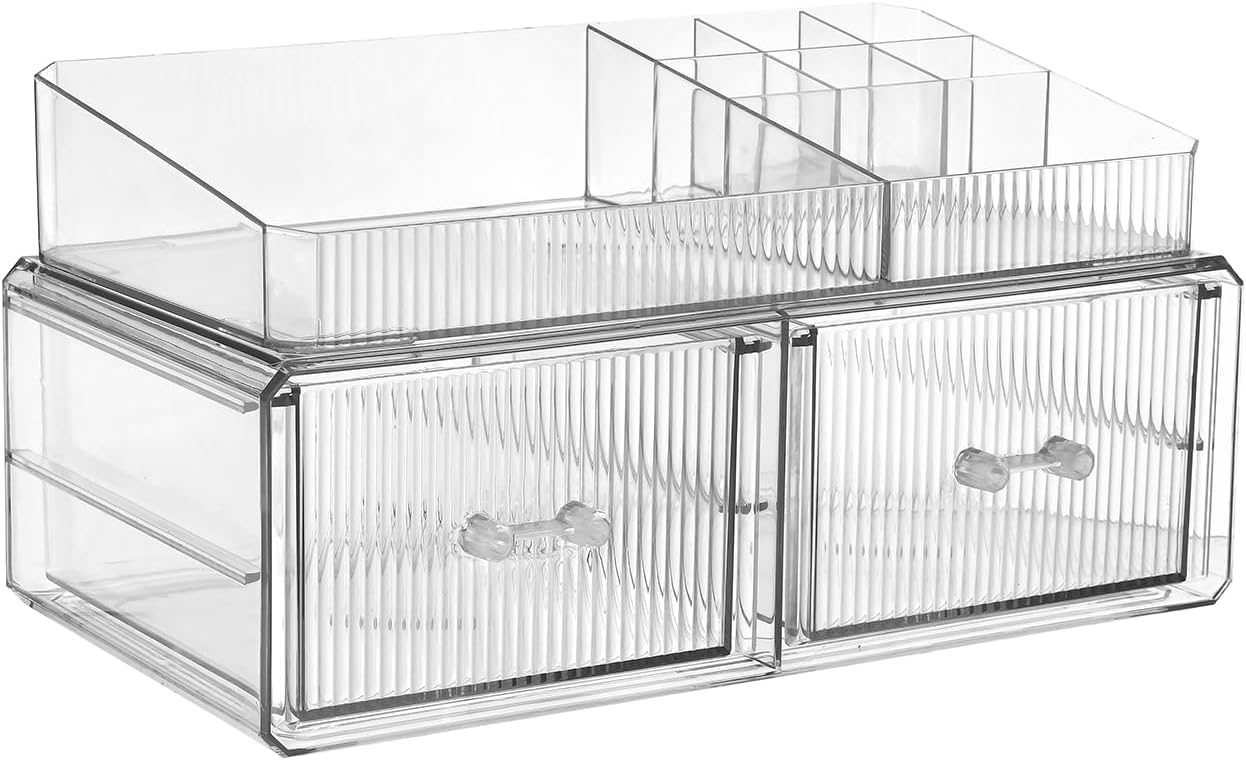 ZHIAI stackable storage drawer, cosmetic acrylic storage box, cosmetics and beauty product storage organizer, suitable for makeup room, bathroom, storage room