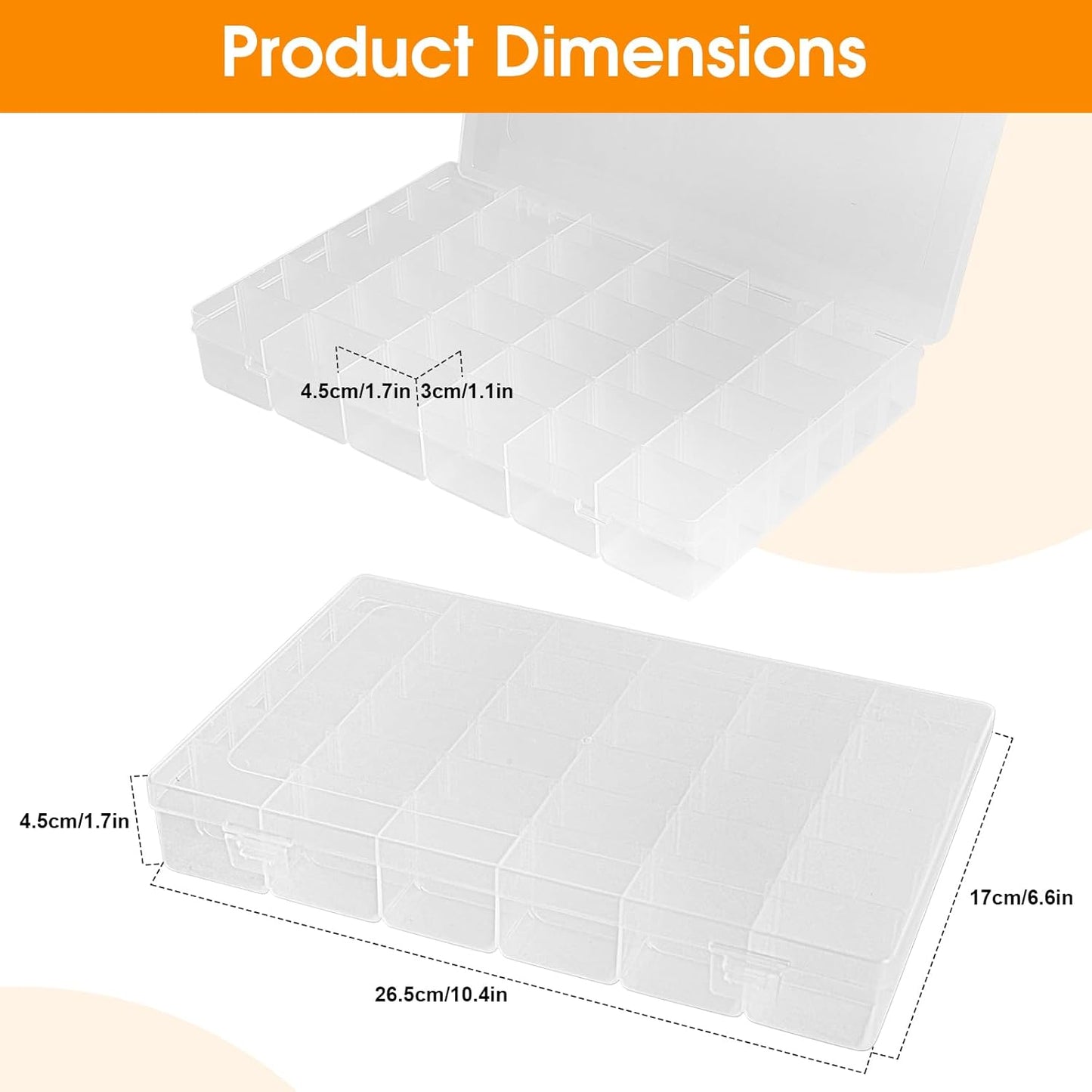 Piping Tip Organizer Box, 36 Grids Storage Container with Adjustable Dividers, Made with Clear Plastics, Compartment Container for Cake Decorating Tools, Baking Tools, Jewelry, Beads and Small Crafts