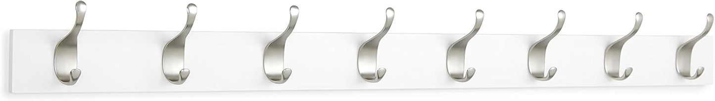 Amazon Basics Wall Mounted Modern Coat Rack with Versatile Storage Hooks, Rectangular, 8-Hook, White