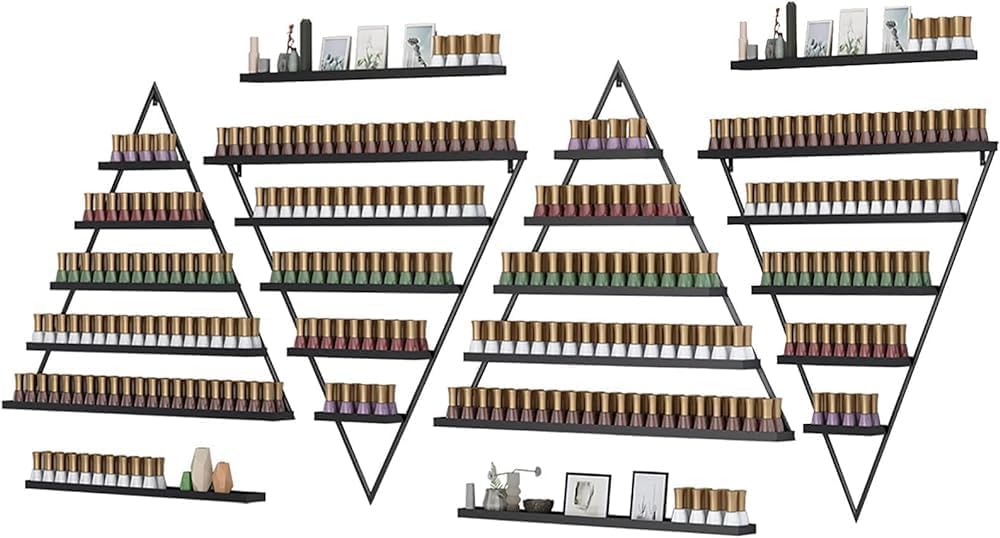 Wall Mounted Shelf Nail Polish Bottle Display Rack, Triangular Essential Oil Perfume Storage Rack, Multifunctional Hanging Salon/Beauty/Nail Shop Organizer Perfume Holder(Size:8,Color:Black)