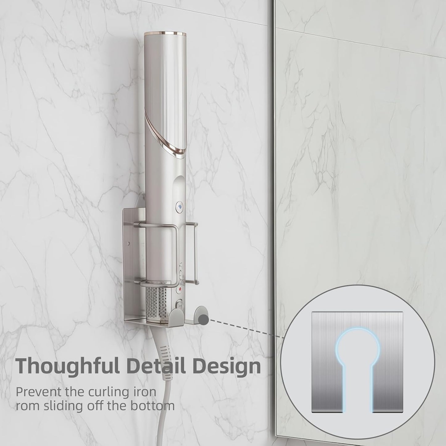 Curling Iron Holder, Stainless Steel Flat Iron Holder Wall Mount, Hair Straightener Holder for Bathroom Storage, Flat Iron Holder Wall Mount Space Saving Hair Tool Organizer Silver BANJEKT