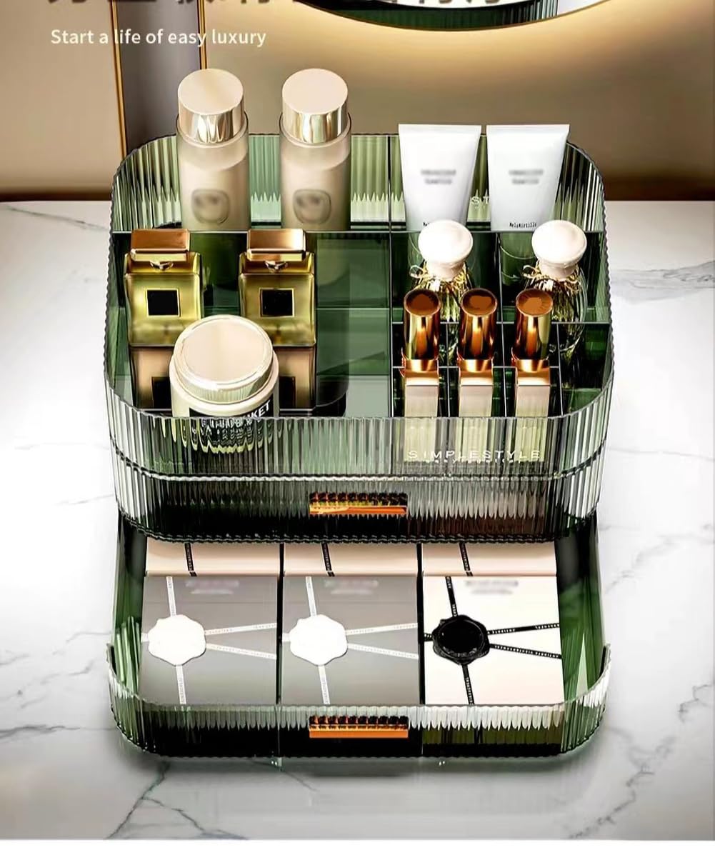 MIUOPUR Makeup Organizer with Stackable Drawers, Bathroom Vanity Organizers and Storage, Ideal for Desk and Dresser Countertops, Great for Cosmetics, skincare, Lipsticks, Nail Care -Green