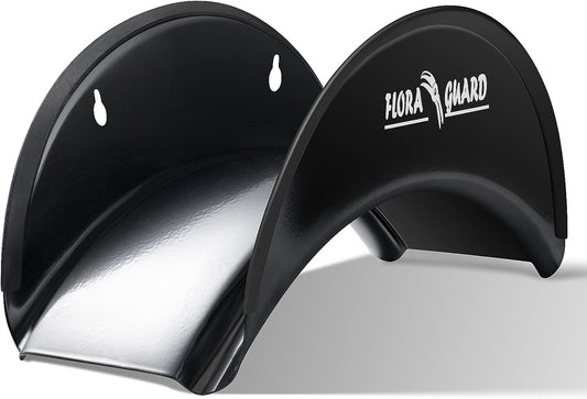 FLORA GUARD Garden Hose Holder, Heavy-Duty Hose Hanger, Holds Up to 125 ft, Garden Rack Wall Mount for Outside, Rust and Slip Resistant, Black