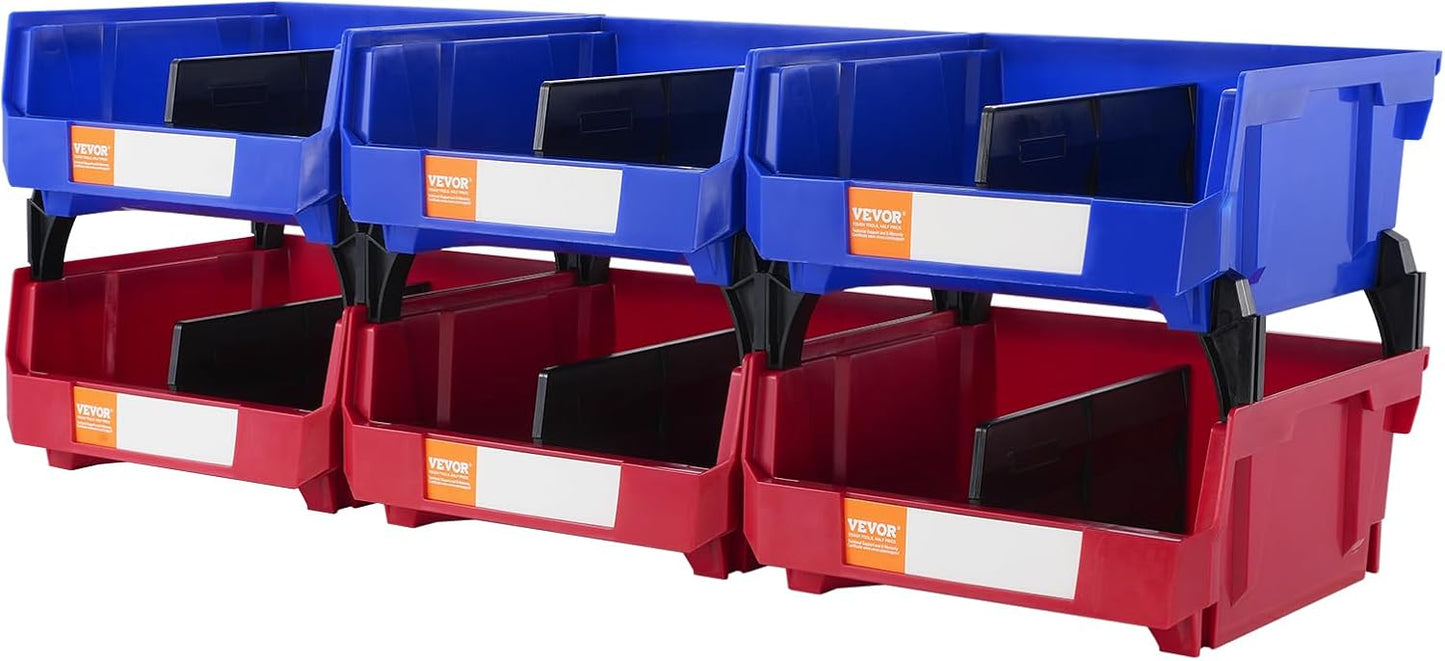 VEVOR Plastic Stackable Storage Bins 6 Pack (11 x 11 x 5-Inch), Hanging Storage Organizer Bins, Heavy Duty Stacking Containers for Closet, Garage, Office, Home, Pantry or Small Parts Organization