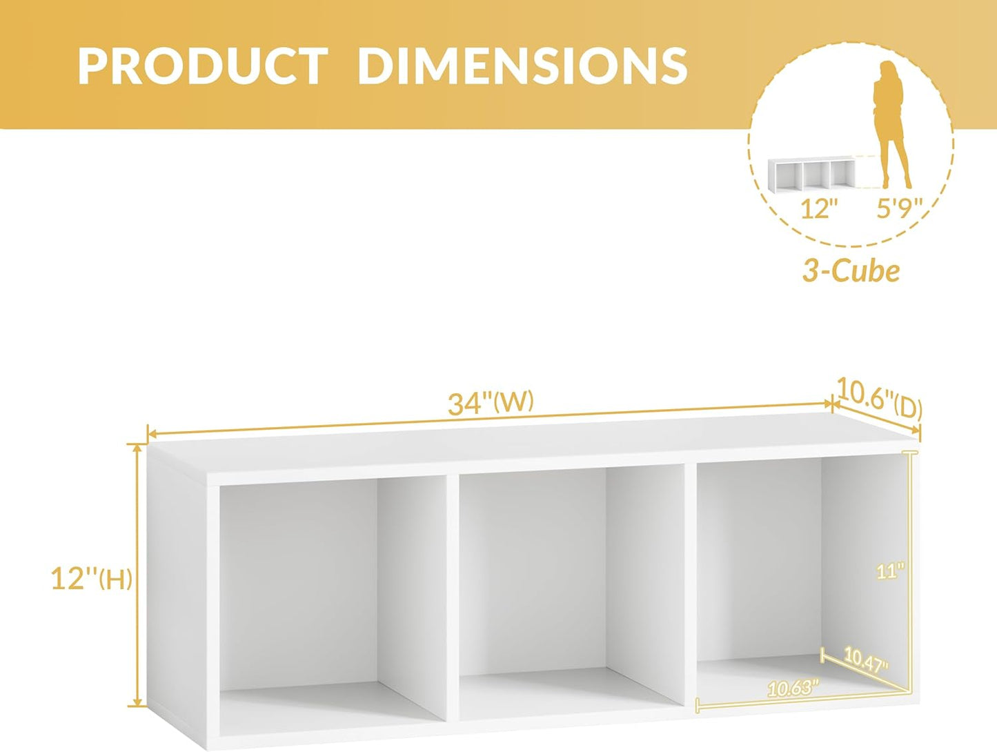 IOTXY DIY Modular Cube Bookcase - CubeXY Customizable Stackable Expandable Basic Shelving Units, 3-Cube Wooden Open Bookshelf for Fabric Storage Bin Organizer, White