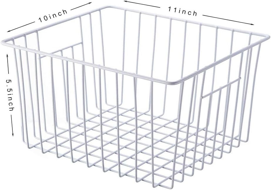 Freezer Wire Baskets Storage Organizer, Household Storage Metal Wire Bins for Kitchen, Pantry, Cabinet, Bathroom, Bedroom - Pearl White (3, 11in x 10in x 5.5in)