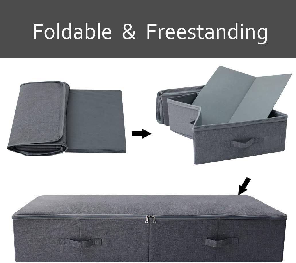 39.4 inch（100cm）Longer Bedroom Underbed Storage Containers with Lid for Duvets, Blankets, Clothes, Shoes, Toys, Comforters, Wedding Dress Folding Rigid Organizer Bins, Black Gray
