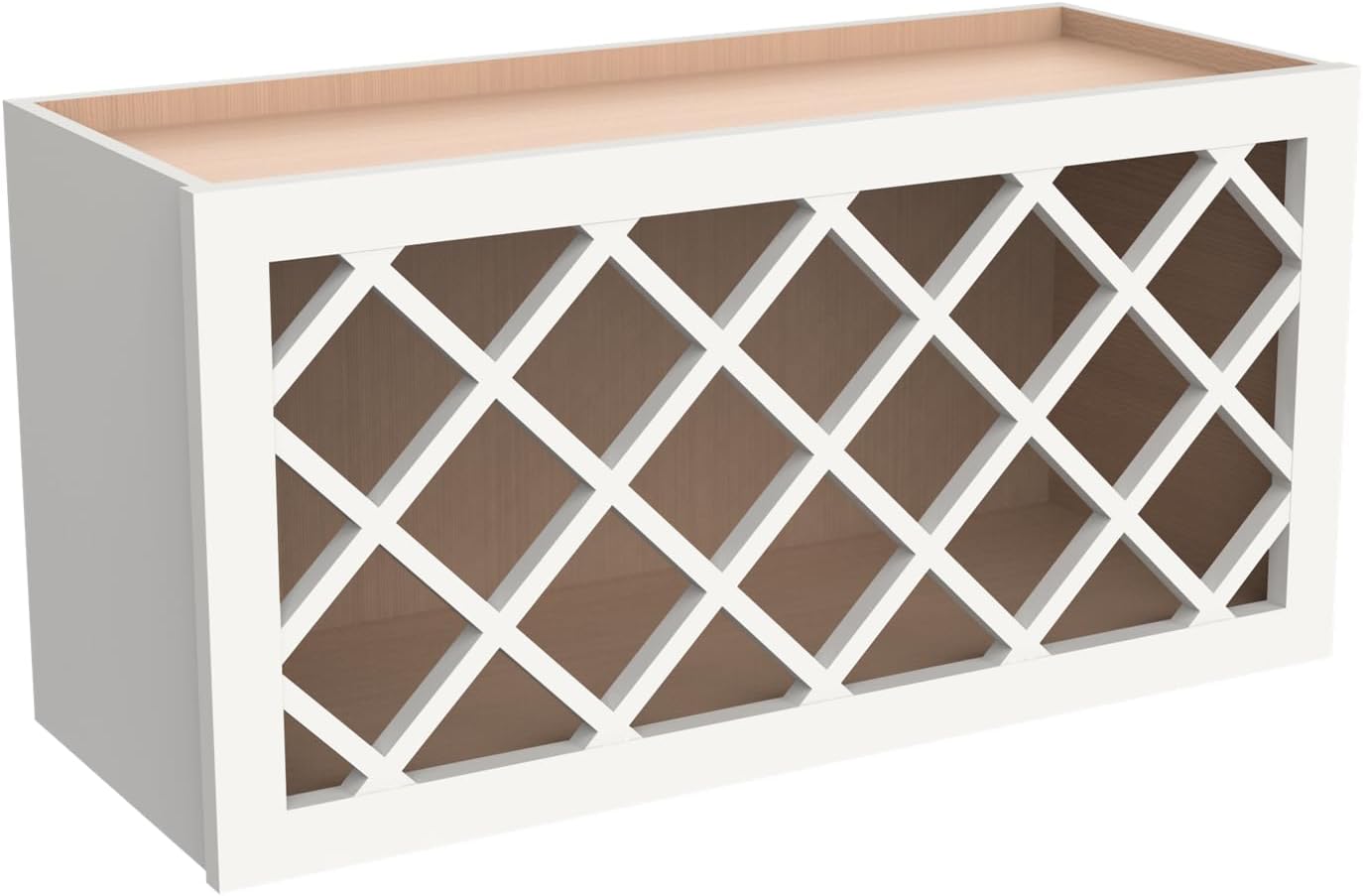 Origami Solid Wood RTA Wine Bottle Rack Wall Cabinet with Lattice Panels - Wine Storage for Bar, Pantry, Cellar & Basement - Mocha (30"W 12"D 15"H)