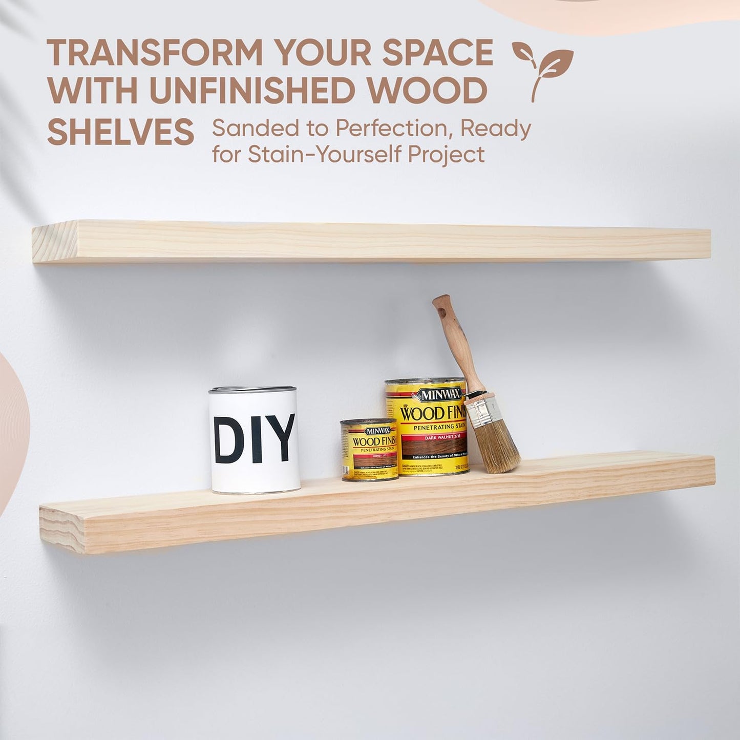 Homeforia 60 inch Wood Floating Shelf, High End Solid Natural Long Wood Shelf for Wall 60 inches, Unfinished Wooden 60inch Large Floating Shelves, Heavy Duty Bracket, 60 X 6.5 X 1.75 in, Set of 2