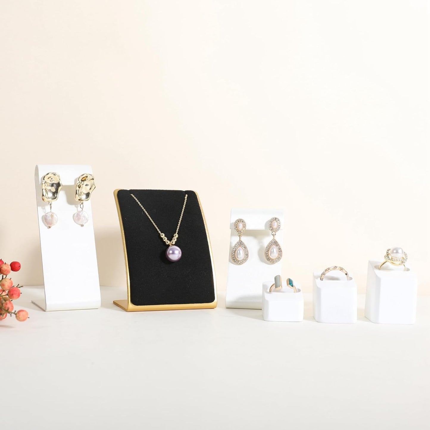 GemeShou Black Necklace display stand, Velvet Jewelry necklace display holder for selling, small metal earring neck storage organizer, online jewelry photography props【Black】