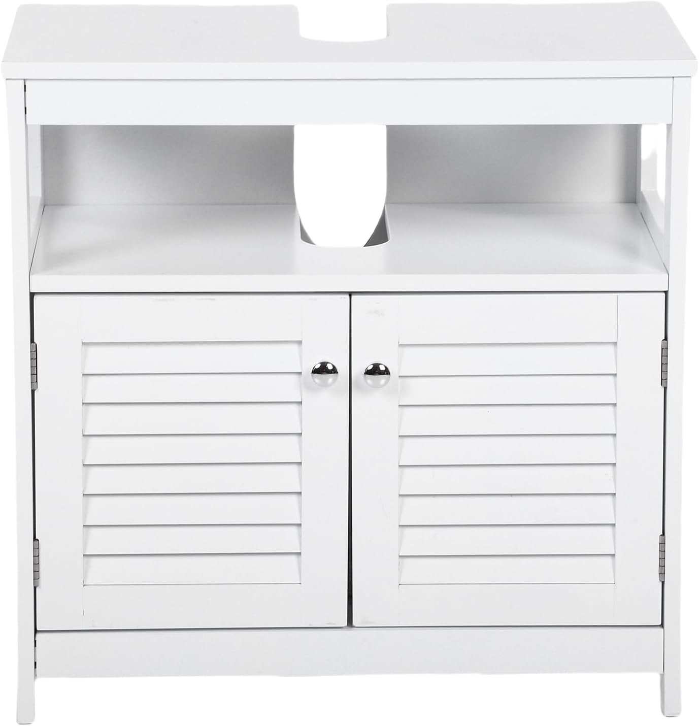 U-Shaped Under Sink Storage Cabinet with 2 Doors & Open Shelf, Freestanding Bathroom Vanity Organizer for Pedestal Sink, Water-Resistant MDF Cabinet for Toiletries & Cleaning Supplies, White