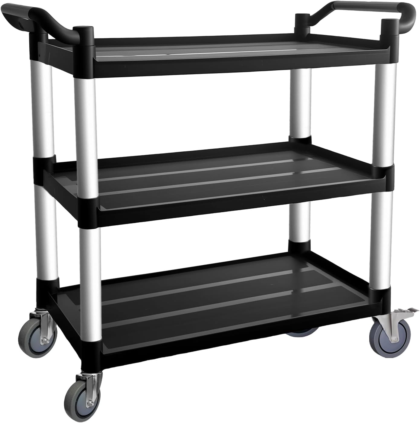 3 Tier Rolling Cart with Hair-Proof Wheels, Plastic Utility Service Cart, Heavy Duty 450 Lbs Capacity, Solid Handle,Commercial Serving Cart for Home/Office/Restaurant/Warehouse.40×19.7"×38"