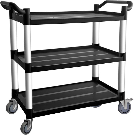 3 Tier Rolling Cart with Hair-Proof Wheels, Plastic Utility Service Cart, Heavy Duty 450 Lbs Capacity, Solid Handle,Commercial Serving Cart for Home/Office/Restaurant/Warehouse.40×19.7"×38"