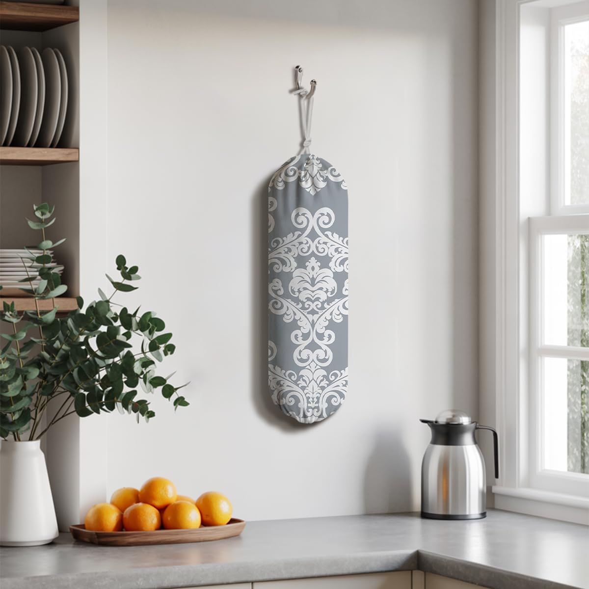 Damask Plastic Bag Holder, Reusable Garbage Bags Holders, Car Trash Bags, Wall Mount Kitchen Essentialsfor Home Kitchen, Housewarming Gift for Women Mom Grandma, Kitchen Pattern Garbage Bag 54