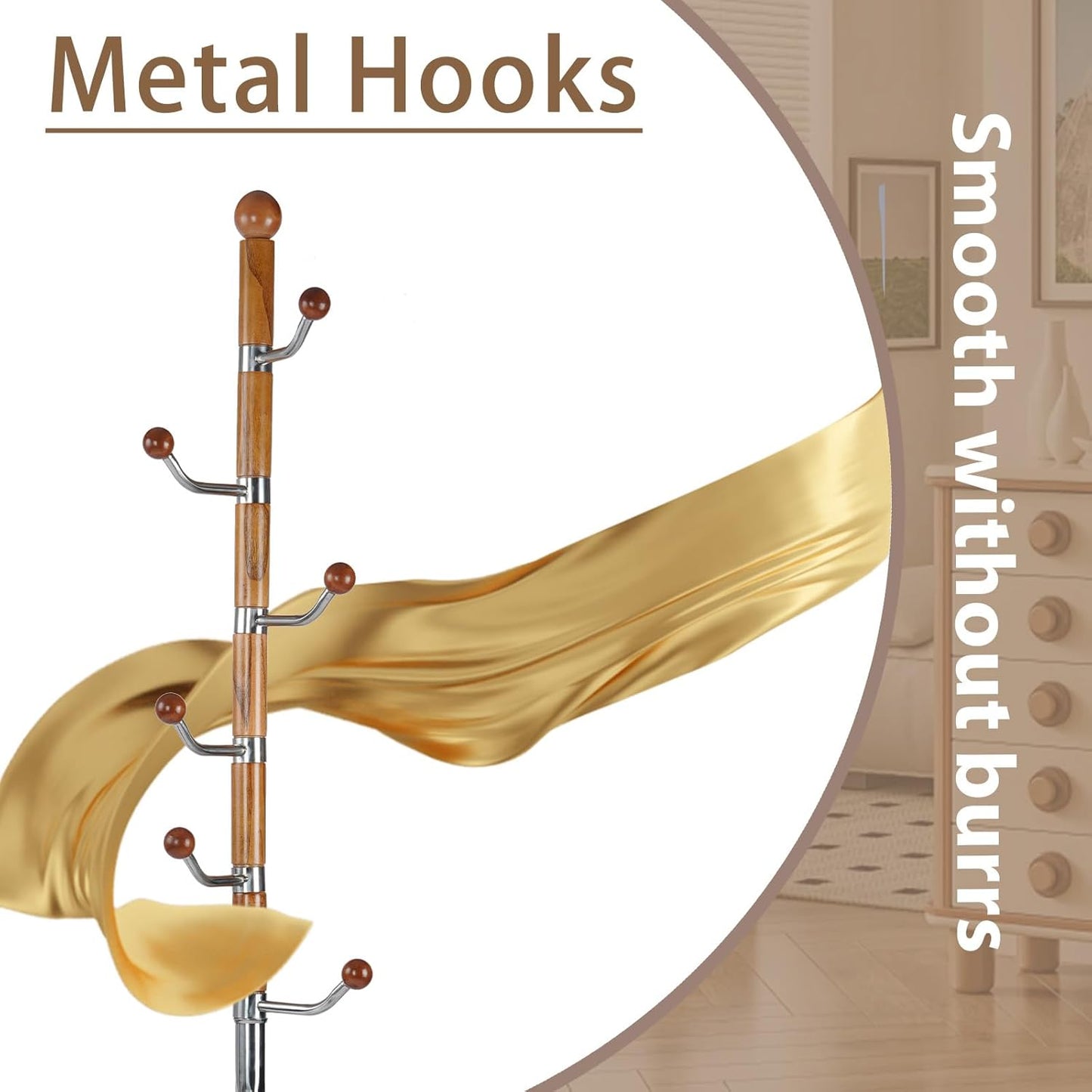 Solid Wooden Coat Rack Stand, Coat Racks Freestanding with 6 Hooks, Natural Birch Wood Coat stands with Sturdy Round Base, Tree Coat Hanger Standing for Entryway Bedroom Office (Cherry)