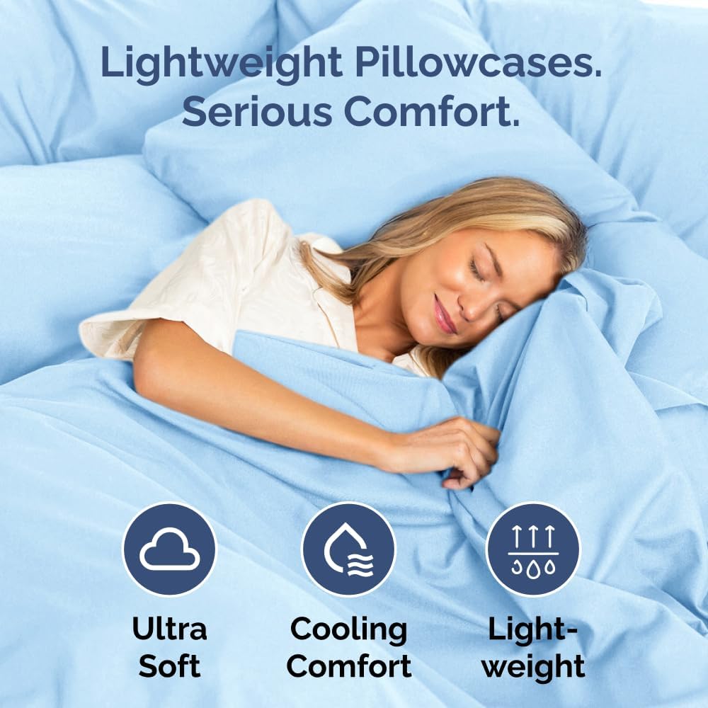 King Pillow Cases - 2 Pack - Super Soft Pillowcase Covers - Envelope Enclosure - Hotel Quality Pillow Protectors - Wrinkle Free, Shrink & Stain Resistant - Machine Washable - 20" x 40" (Light Blue)