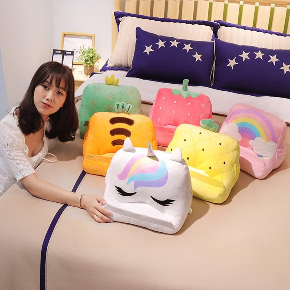 Dpofirs Pillow Tablet Stand, Soft Plush Tablet Holder with Storage Pockets for Kids, Compatible with pads Tablet Phone, Sturdy Fluffy Cushion for Home Travel School Birthday Christmas (rose)