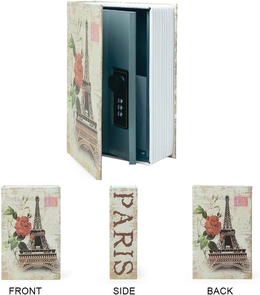 Diversion Book Safe Storage Box (9.5"×6"×2.2"), Dictionary Secret Safe Can with Security Combination Lock, Diversion Book Hidden Safe (Paris,Combination)