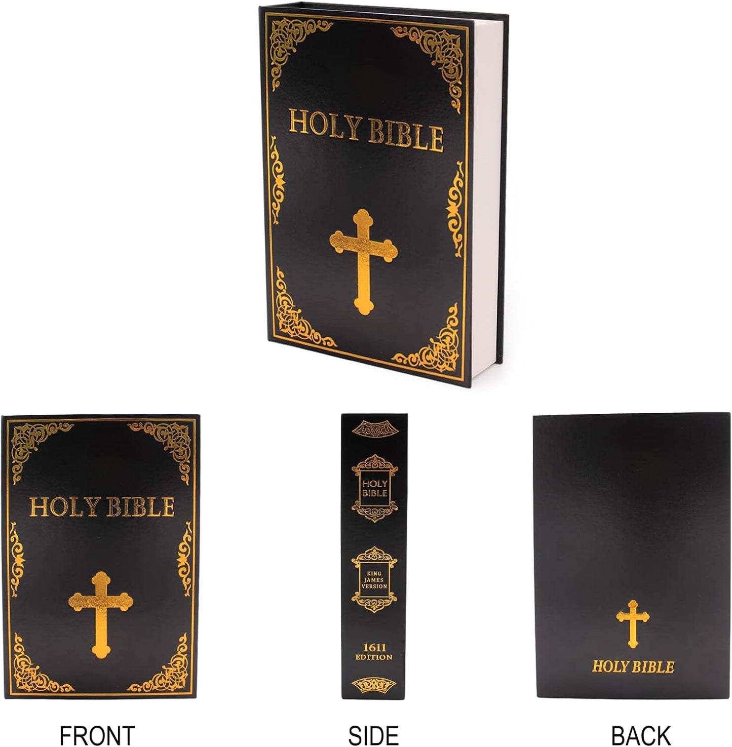 Leather Book Safe (Size 8.7"×6"×2") Real Paper Secret for Jewelry, Money and Cash, Diversion Book Safe,Hollow with Hidden,Combination Lock (M, Bible-Combination)