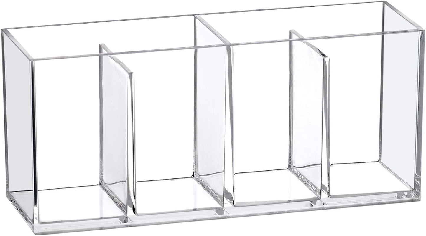 Amazing Abby - Glamour - Acrylic 4-Compartment Makeup Organizer, Transparent Plastic Makeup Brush Holder, Perfect Bathroom Vanity Storage Solution for Makeup Brushes, Eyebrow Pencils, and More