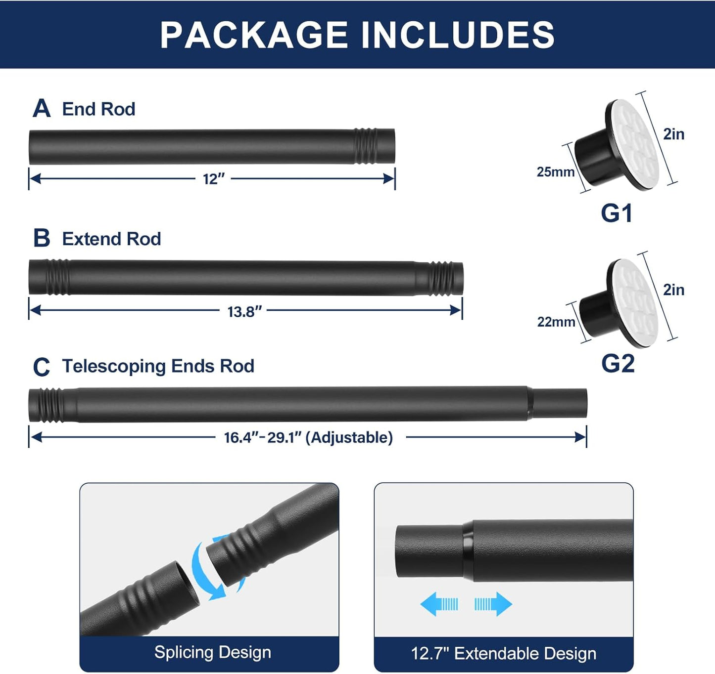 No Drilling Closet Rod, 27.5-74 Inches Hanging Closet Rod for Clothes, Closet Bar & Pole Heavy-duty, Closet Rods for Hanging Clothes For Closet Wardrobes Bathroom Laundry RV Curtains,Black