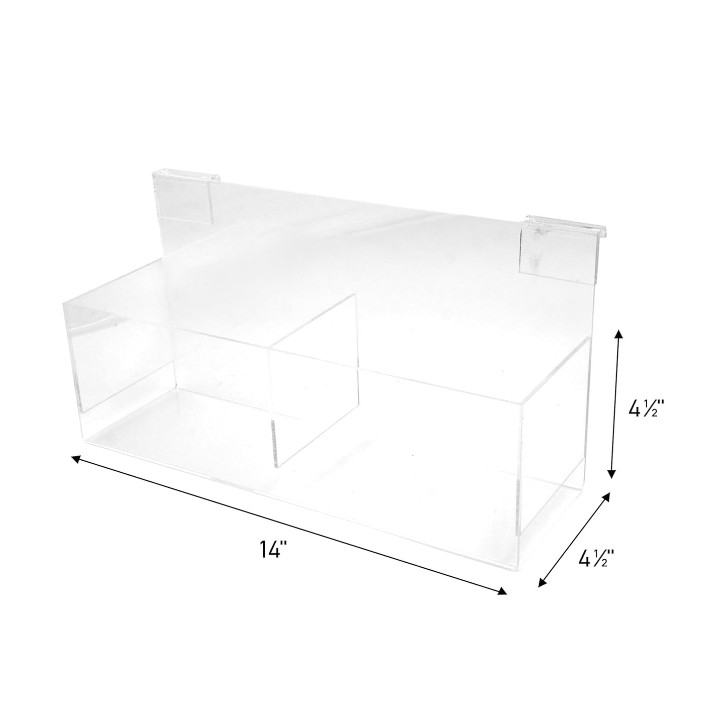 SSWBasics Clear Acrylic Double Display Bin - 14"L x 4-1/2"W x 4-1/2"D - For Slatwall or Wire Grid