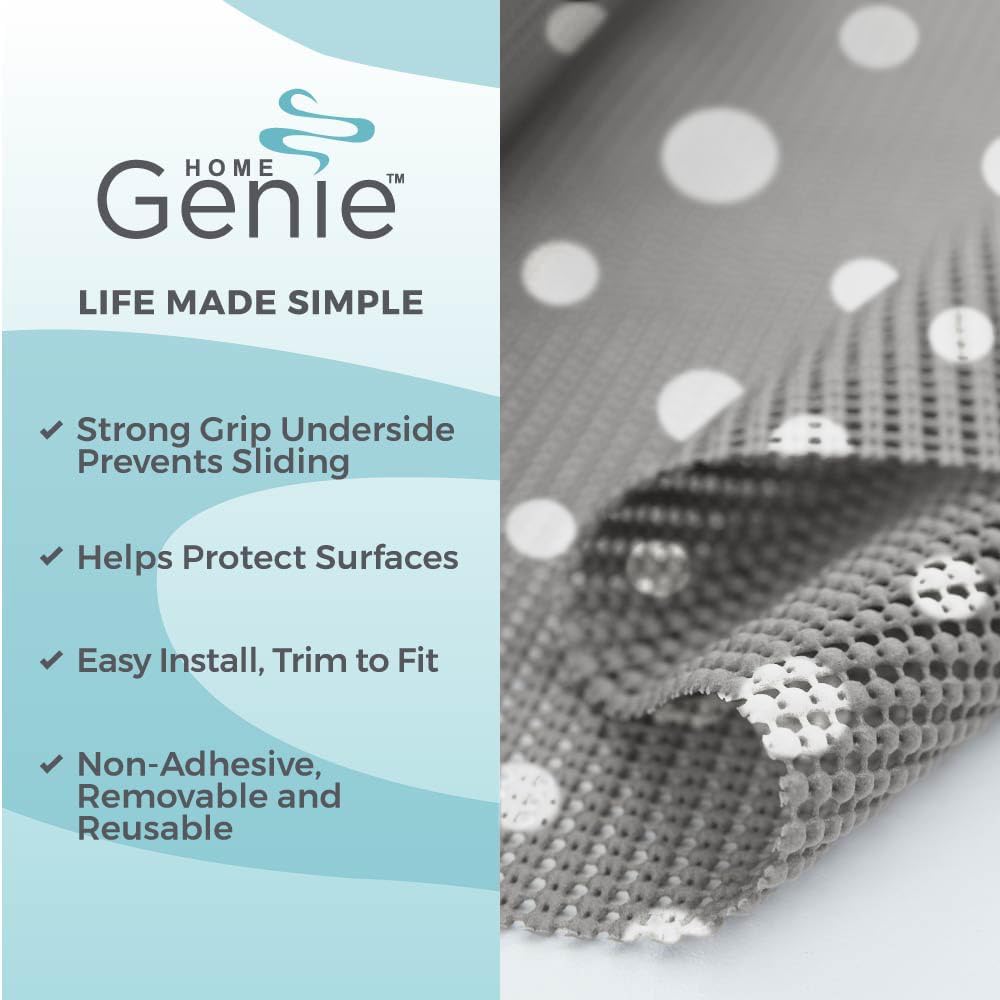 HOME GENIE Shelf Drawer and Cabinet Liner, Durable with Strong Grip, 17.5 in x 20 FT, Non Adhesive Liners Protect Kitchen Cabinets and Cupboard, Bathroom Drawers and Shelves, Desks, Dots Gray White