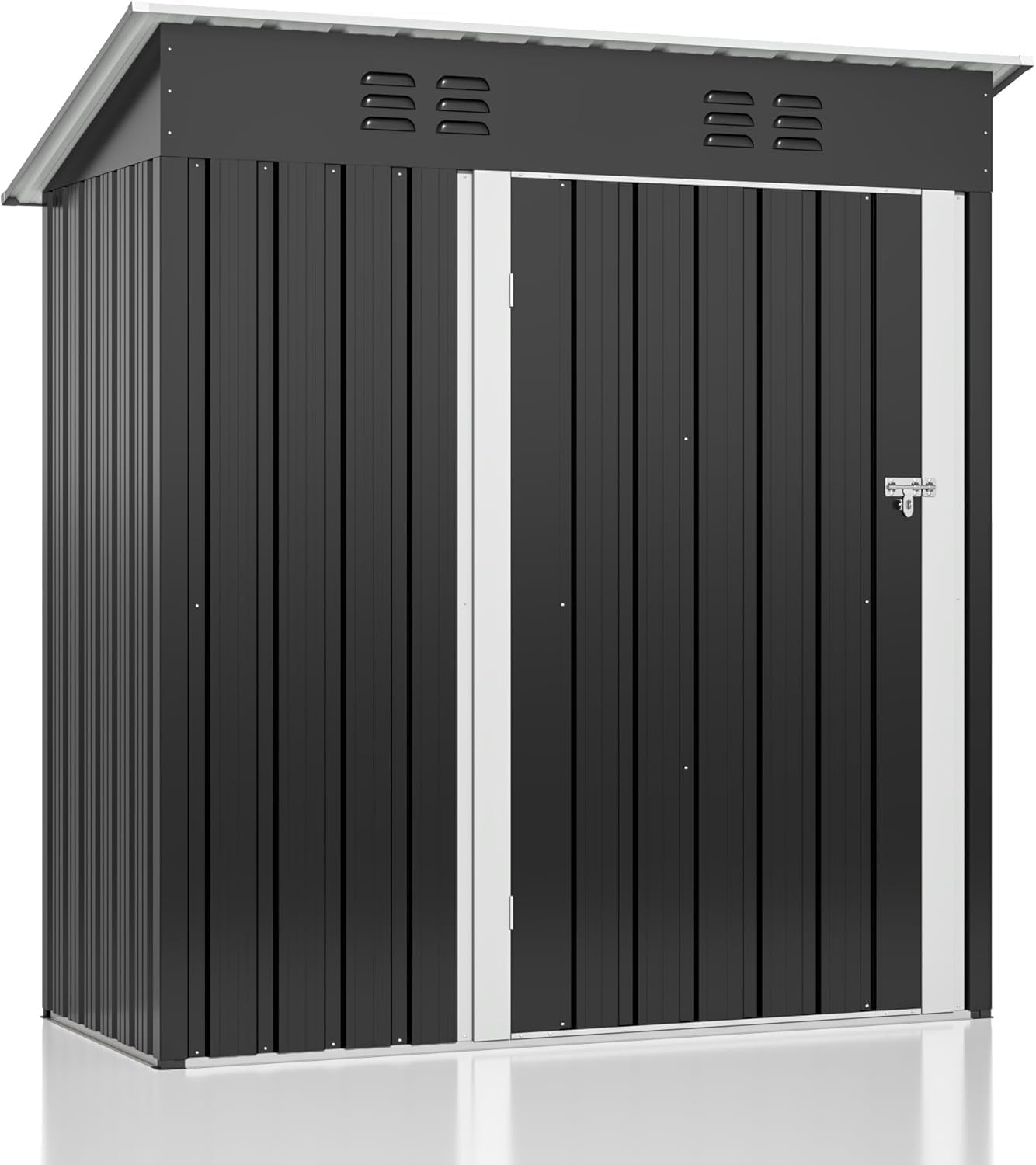 Polar Aurora Outdoor Storage Shed, Metal Garden Shed with with Updated Frame Structure, Tool Sheds for Backyard Garden Patio Lawn (Black, 5x3 FT)