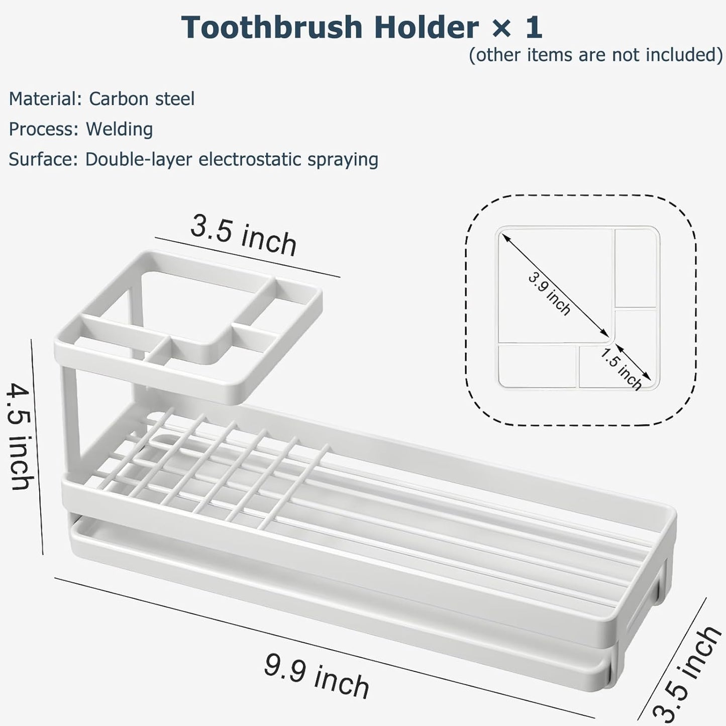 MYITYARD Toothbrush Holders for Bathrooms, 4 Slots Rustproof Metal Tooth Brushing Organizer with Drainage, Electric Tooth Brush Toothpaste Holder for Bathroom Countertop, White