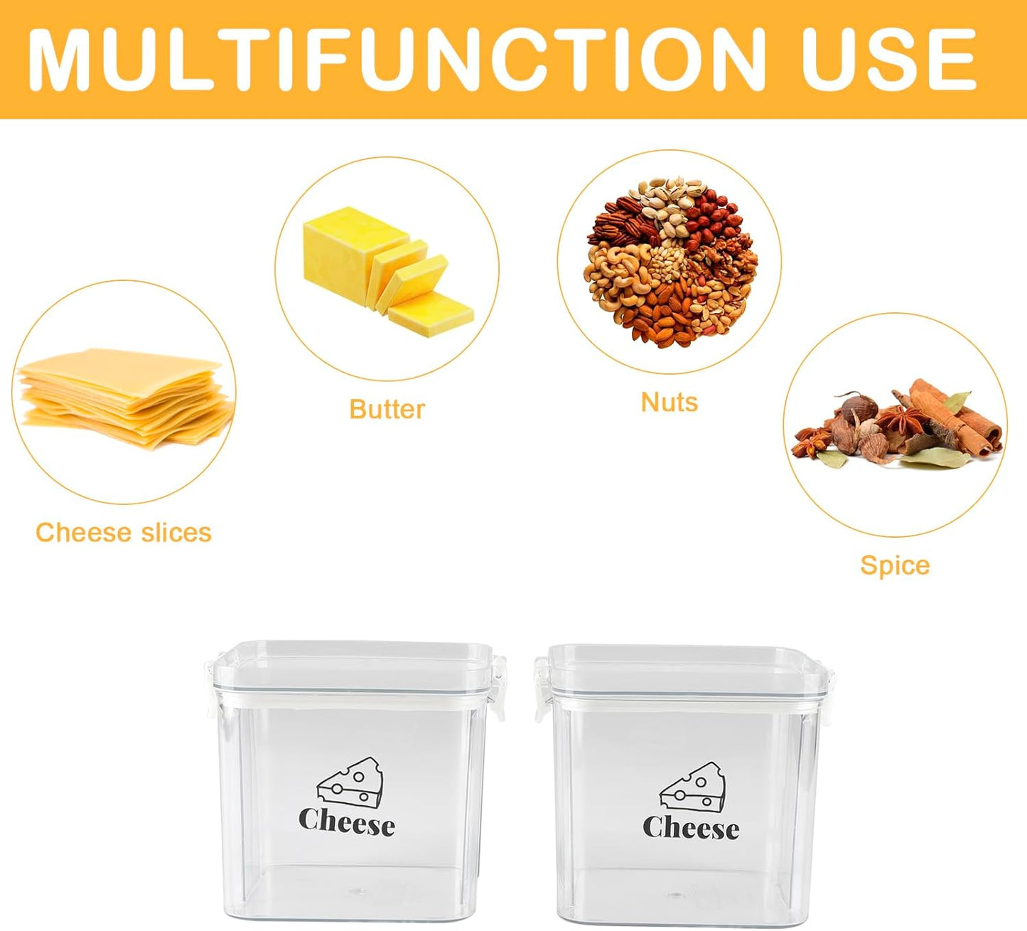 2 Pack Cheese Container for Refrigerator Airtight Creamer Container with and Lid Cream Cheese Sliced Cheese Box Cheese Saver for Fridge Keeper Cream Block Shredded Cheese Storage Box Clear