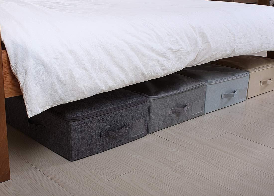 iwill CREATE PRO Folding Washable Rigid Underbed Storage Boxes with Zip Lid for Garment, Clothing, Blankets for Bedroom, College Dormroom, Wardrobe, Shelf Baskets, Pack of 3, Black Gray