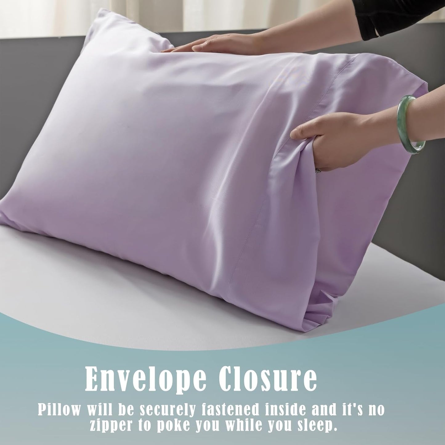 TELUS Pillow Cases Queen Size 2 Pack, Bamboo Rayon & Lyocell Pillowcase with Envelope Closure, Cooling Breathable Pillow Cover for Hot Sleeper & Night Sweats, 20x30 inch, Light Purple