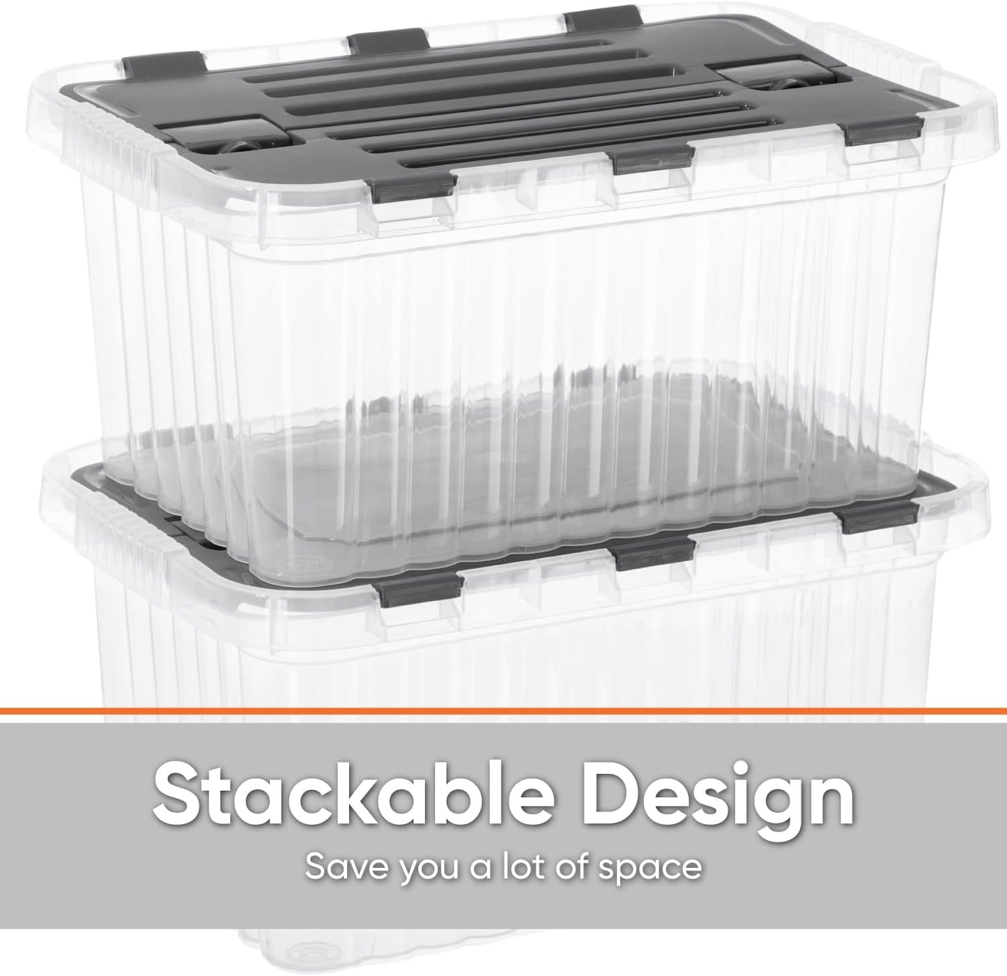 Superio 6-Pack Clear Storage Bins with Lids (15"x10"x10.25") - Stackable Plastic Containers, BPA-Free, Odor-Free, Home/Office/Dorm Organizers
