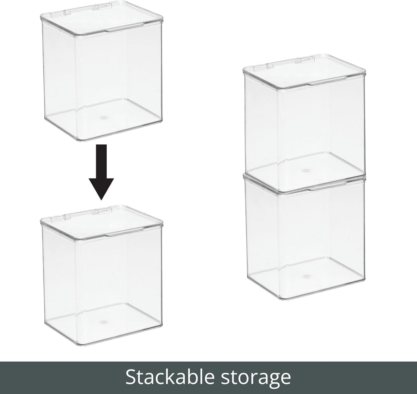 mDesign Kids Plastic Stackable Toy Storage Organizer Box Container with Hinged Lid for Storing Action Figures, Crayons, Building Blocks, Puzzles, Wood Construction Sets, Cars, 2 Pack - Clear