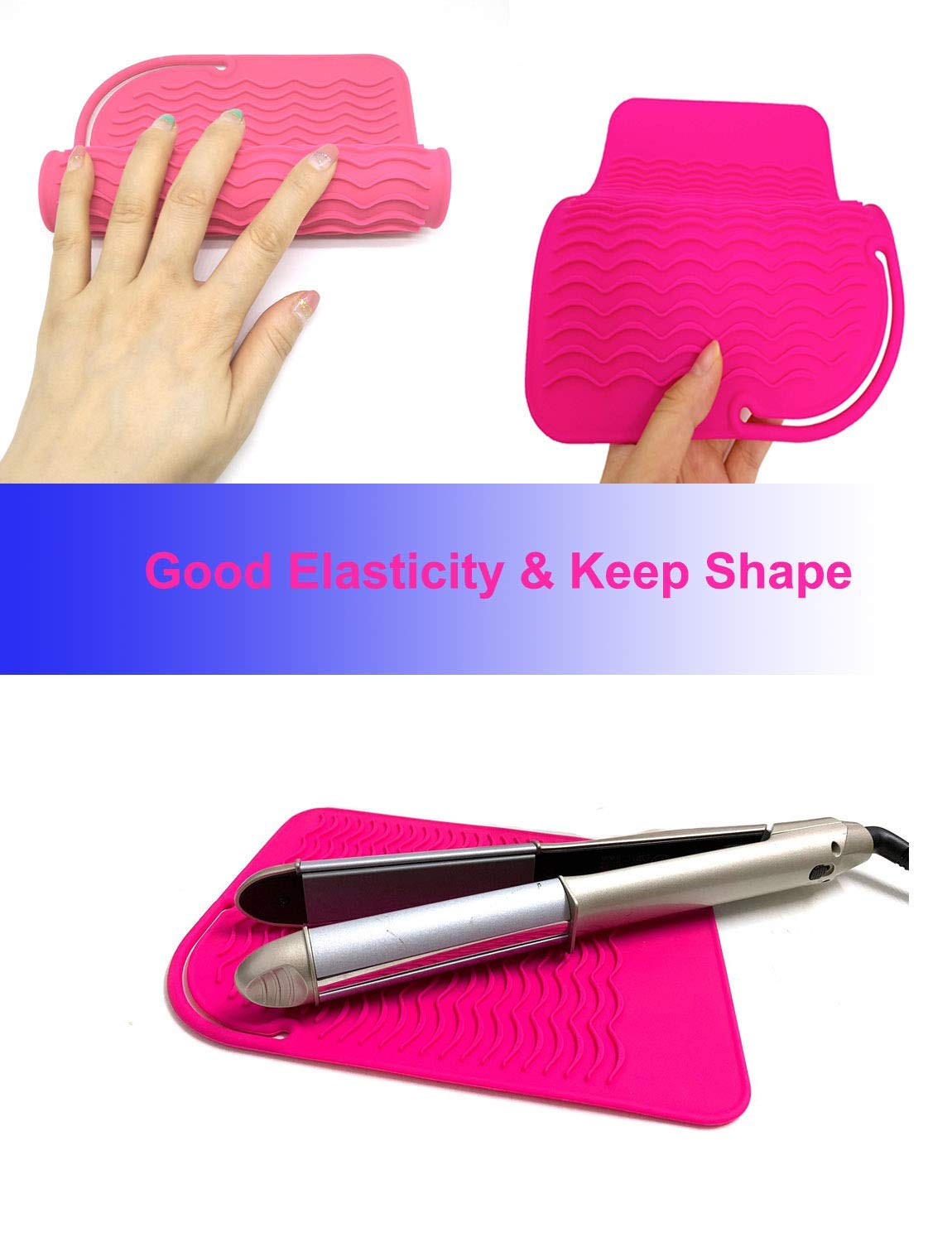 Heat Resistant Mat for Curling Iron, Flat Irons and Hair Straightener Hair Styling Tools 9" x 6.5", Food Grade Silicone, Pink