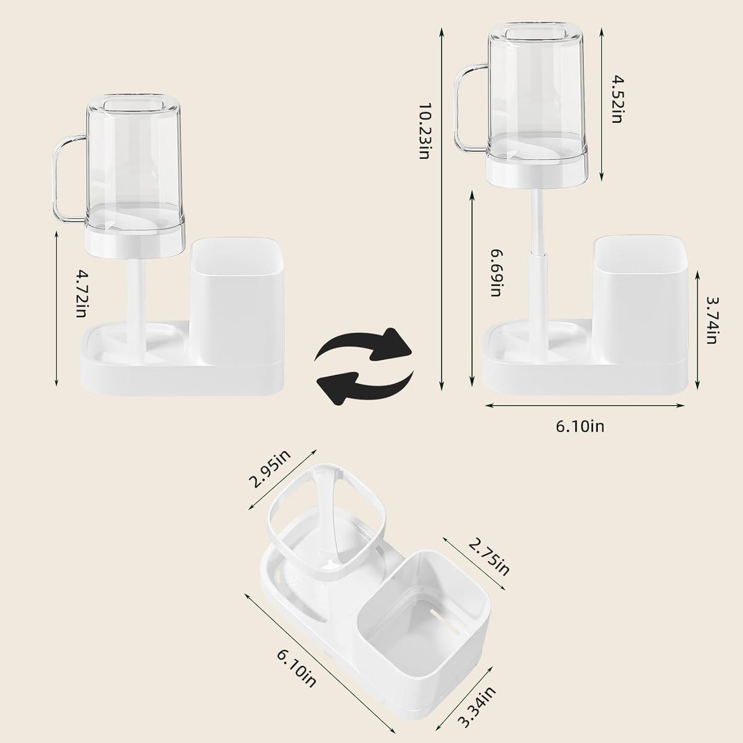 Toothbrush Holder with Cup/Cover Contains 2 Slots, Bathroom Counter Organizer for Electric Toothbrush, Toothpaste, Razors & Small Comb, Tooth Paste Holder for Home Hotel Countertop, White