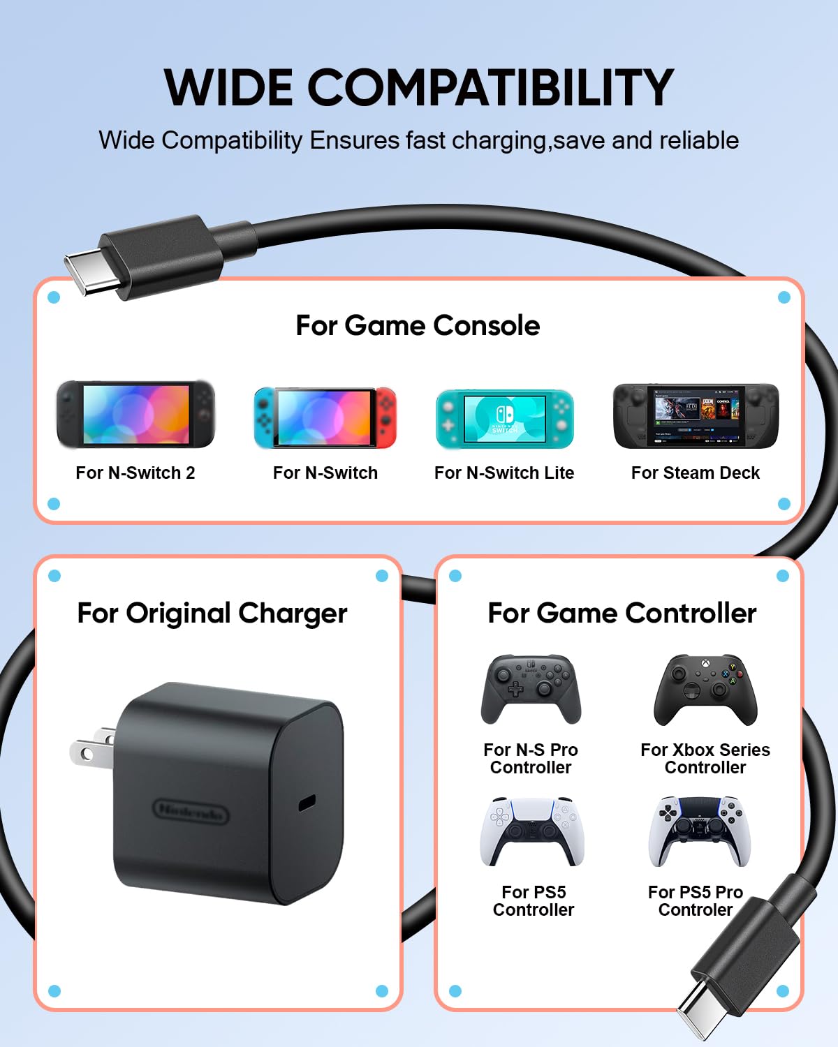 (9.8FT) Switch 2 Charging Cable - for Nintendo Switch 2 AC Power Adapter, 60W Switch 2 Charger Power Cord Extra Long , Support 4K TV Dock Mode [𝐀𝐂 𝐀𝐝𝐚𝐩𝐭𝐞𝐫 𝐂𝐨𝐫𝐝 𝐑𝐞𝐩𝐥𝐚𝐜𝐞𝐦𝐞𝐧𝐭]