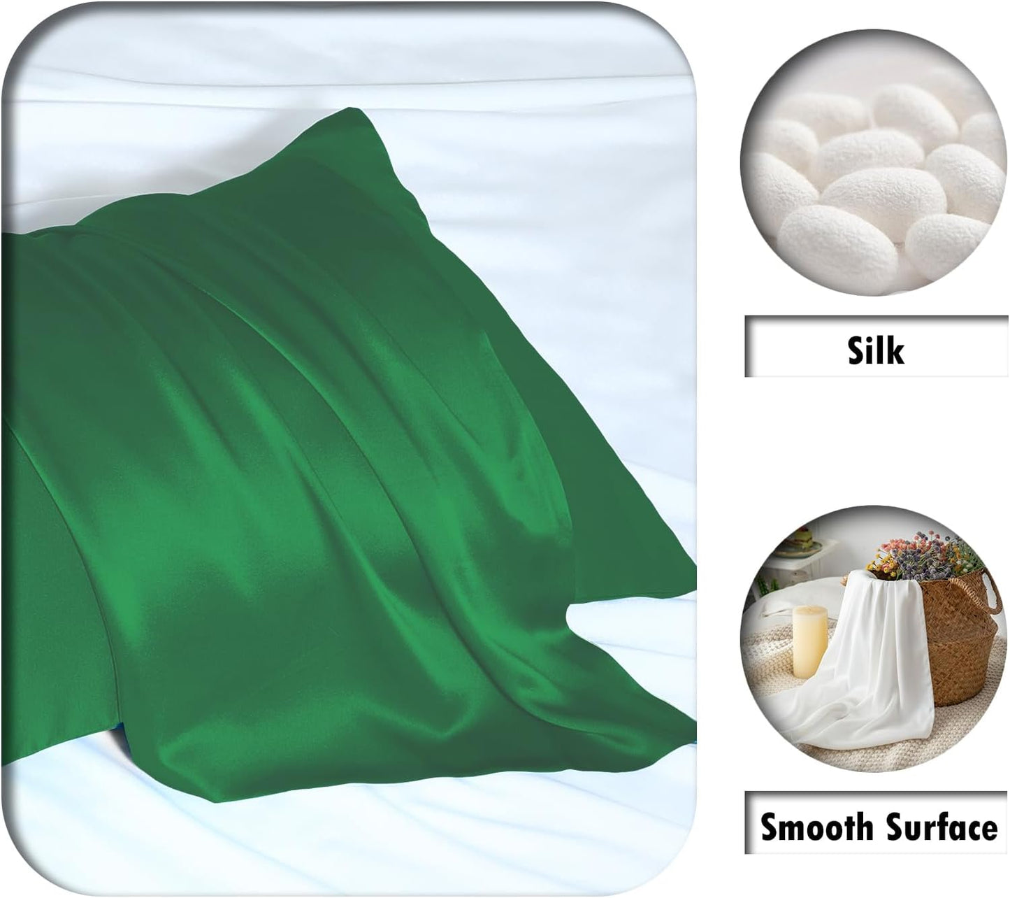 Mulberry Silk Pillow Cases for Hair and Skin King Size Silk Pillowcase with Zipper Soft Breathable Smooth Cooling Satin Silk Pillow Covers for Sleeping (Olive Green,20"X 36",1Pcs)