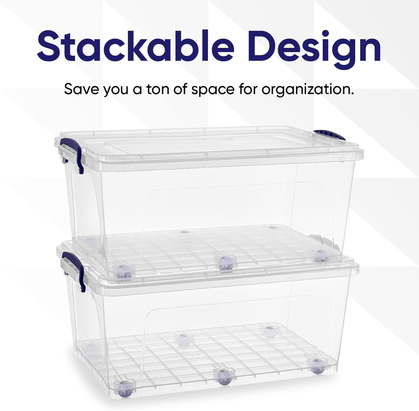 Superio Storage Bins with Lids- Clear Boxes for Organizing, Stackable Plastic Containers- BPA Free, Non-Toxic, Odor Free, Organizer for Home, Office, Dorm (6 Pack, 32 Qt (Wheeled))