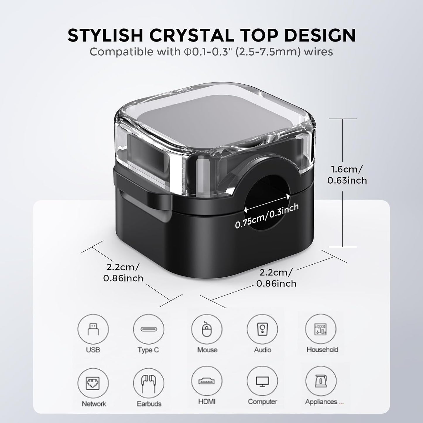 AhaStyle Magnetic Cable Organizer [1s Lock] 6 Pack Cord Cable Holders Clips Strong Adhesive Cable Cord Keeper [Smooth Adjustable] Hide Wire Cord Organizer for Nightstand Kitchen Car Office (Black)