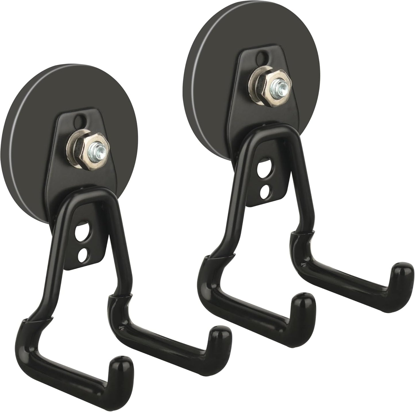 ULIBERMAGNET New Upgraded Large Magnetic Hooks,Strong Heavy Duty Magnet Hooks for Power Drill,Broom,Garden Tools, Pegboard, Garage, Workshop,Hardware, 2 Pack Magnet Storage Holder for Hanging(Black)