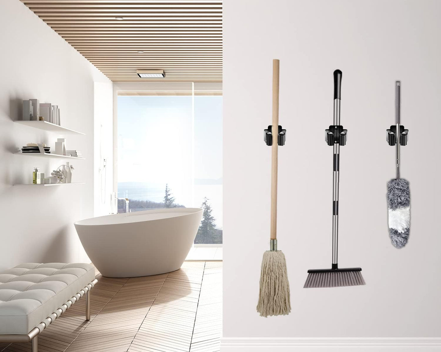 Verdenu 25 Pack Broom Holder Wall Mount, Mop and Broom Holder Wall Mount, Stainless Steel Command Mop Holder with Screws, Garden Tool Storage Organizer for Kitchen, Home, Bathroom, Garage, Black