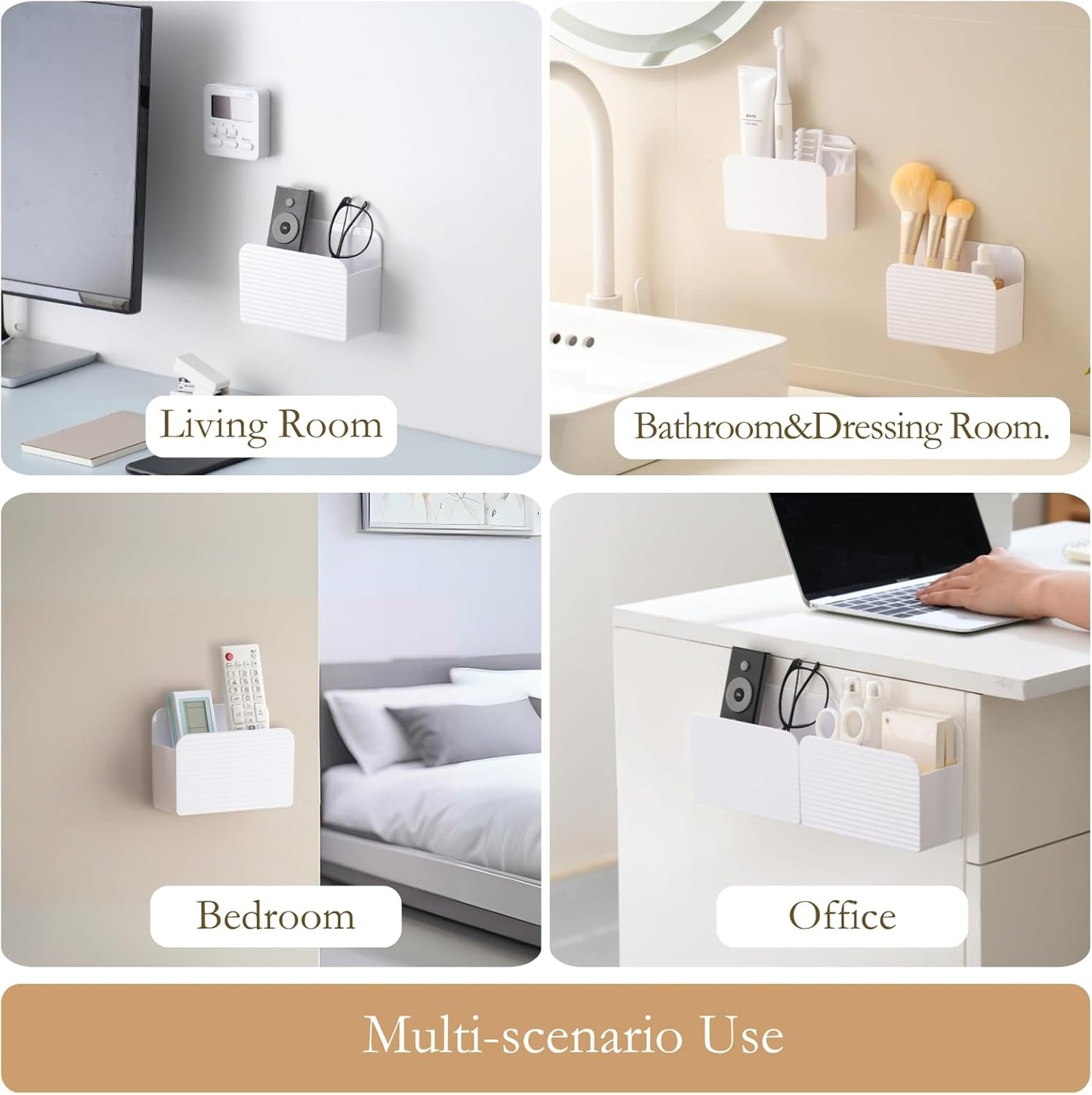 LINFIDITE 2 Pack Adhesive TV Remote Control Holder Wall Mount TV Remote Holder For Bedside Wall Remote Control Caddy Storage Organizer Stand Box （For 2 Or 4 Remote Controls – White ）