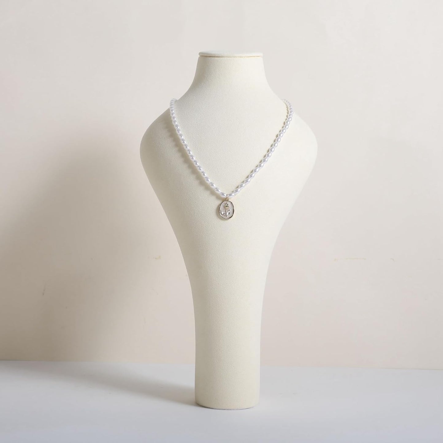 GemeShou Beige necklace hanger jewelry organizer, Velvet jewelry display stand necklace holder, jewelry mannequin bust for boutique store【Beige-Medium height 11.8 inch】