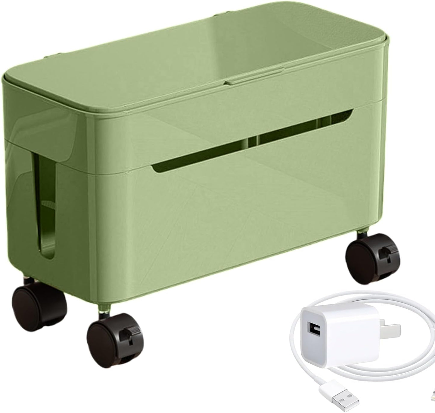 Cord Management Box, Wire Storage with Wheels and Tabletop Charger Organizer, Cable Storage Solution for Home, Office, Dormitory, Gaming Setup, TV Stand, Computer Desk, Tech Enthusiasts, Renters